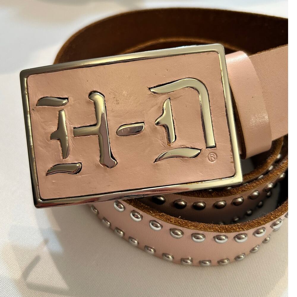 Vintage Harley Davidson Pink Leather Belt With Silver Studs Size 1W